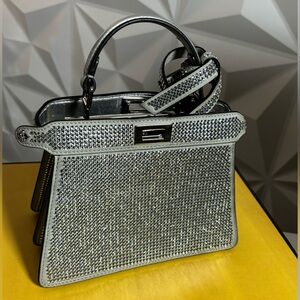 Fendi Silver Crystal-Embellished Mini Satchel